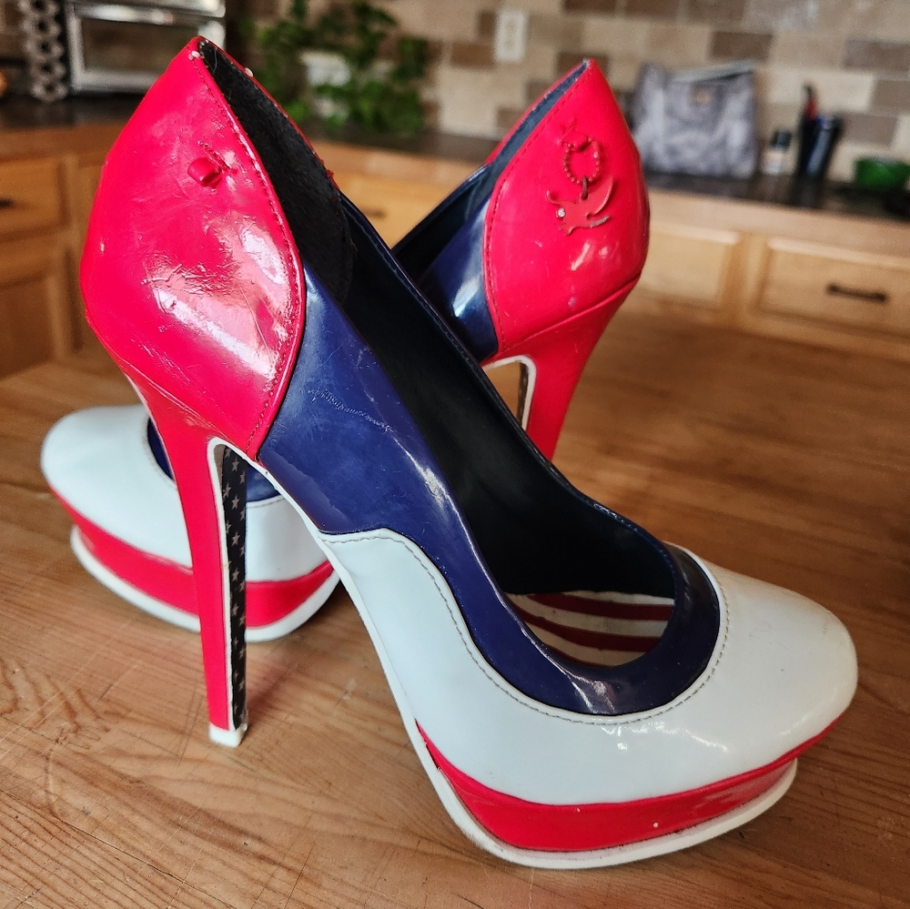American flag platform high heels pumps size 7